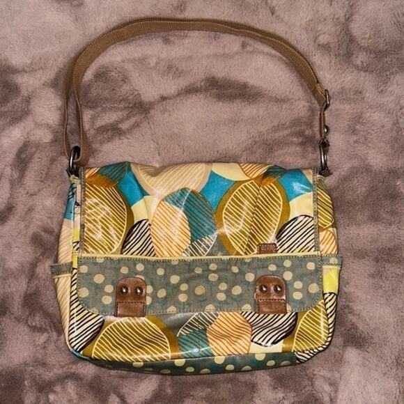 Fossil Key Per “Retro Leaves” Coated Canvas School/Messenger/Travel/Diaper Bag - Picture 1 of 9